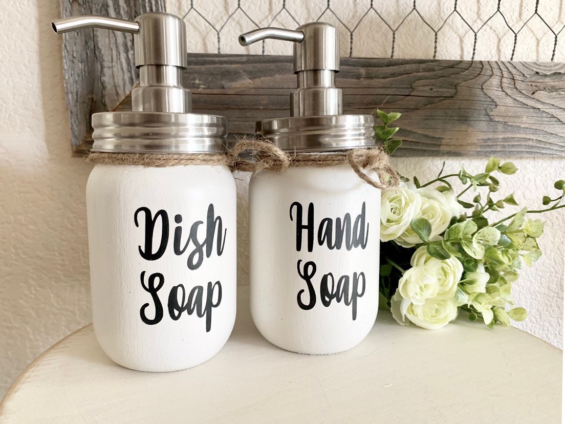 Kitchen Soap Dispenser, Farmhouse Kitchen Decor, Dish Soap Dispenser, Hand  Soap Dispenser, Painted Mason Jar Soap Dispenser, VINLY LETTERS