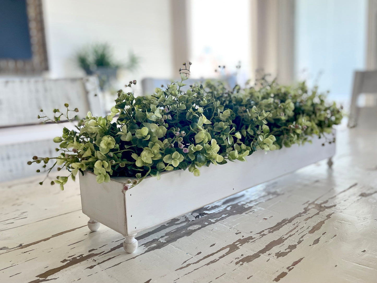 Farmhouse Kitchen Table Greenery Centerpiece | Low Profile Table Centerpieces For Dining Room |
