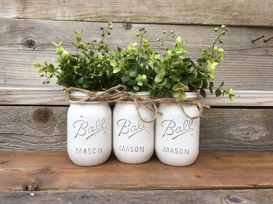 Jars with Greeney, Mason Jars with Greenery, Home Decor, Farmhouse Shelf Decor, Rustic Living Room Decor, Jars with Boxwood, Greenery Decor