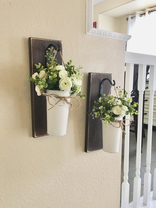 Farmhouse Living Room Decor, Hanging Planter with Greenery or Flowers, Rustic Wall Decor, Sconce with Flowers, Country Wall Decor, Farmhouse