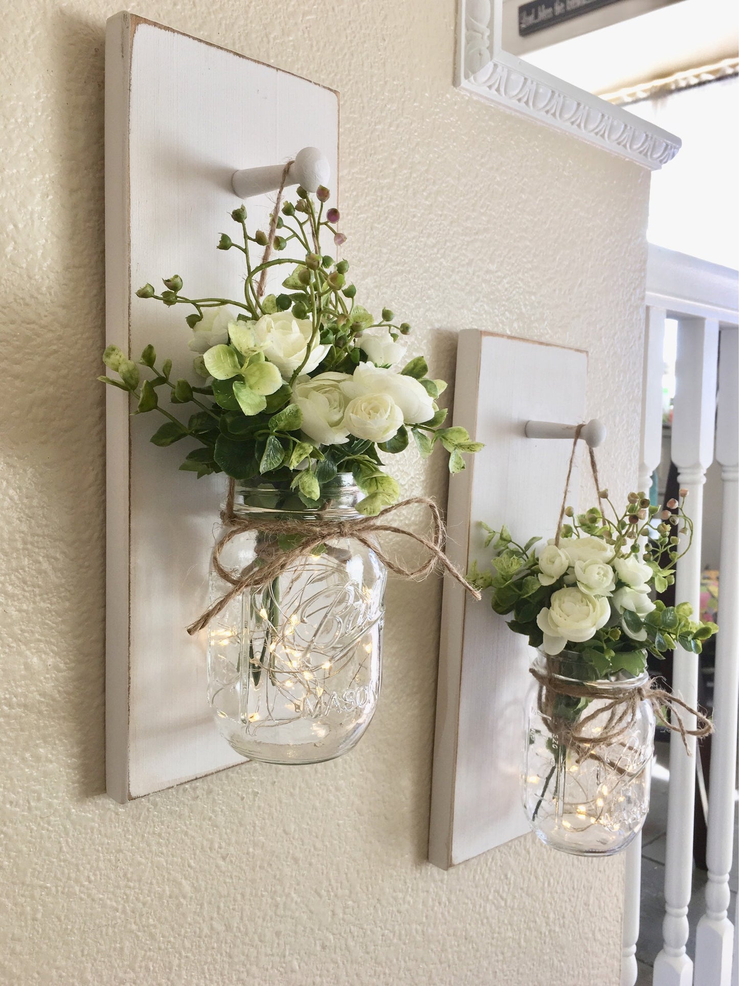 Rustic Hanging Mason Jar Lighted Wall Sconces Set of Two Three or Single