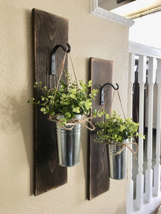 Large Set of Galvanized Metal Hanging Planter with Greenery or Flowers, Farmhouse Decor Rustic Wall Decor, Country Wall Decor, Home Decor