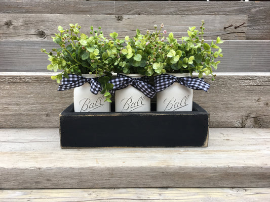 Fall Centerpiece - Black and White - Pint Jars