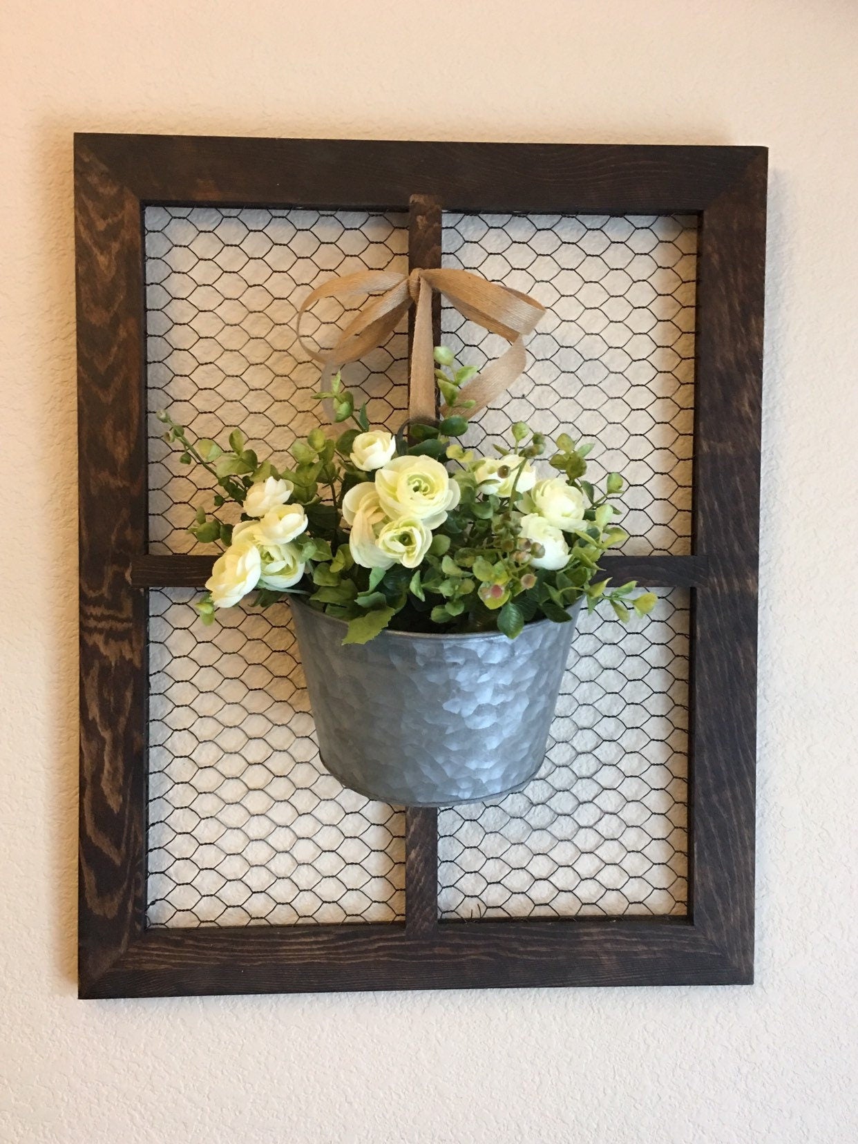 Rustic Wood Wall Hanging Window Fram with Chicken Wire and Wreath or C –  Country Home and Heart