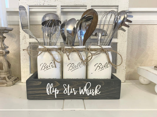 Flip, Stir, Whisk, Kitchen Decor, Utensils Holder, Mason Jar Utensils Holder, Mason Jar Utensils Caddy, Mason Jar Kitchen Decor, Farmhouse