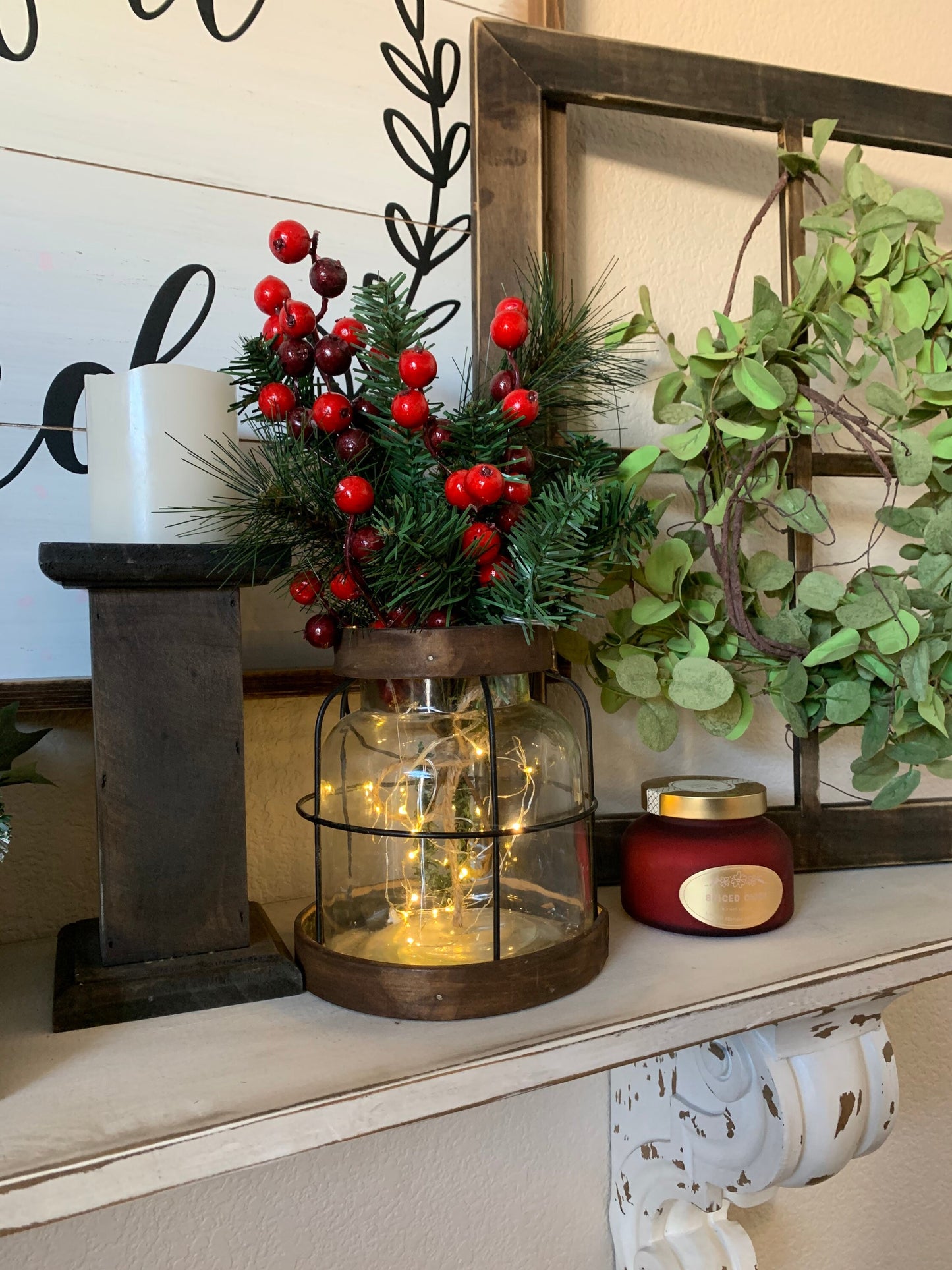 Vintage Style Farmhouse Christmas Vase, Christmas Decor, Rustic Christmas Vase, Christmas Floral Arrangement, Hostess Gift
