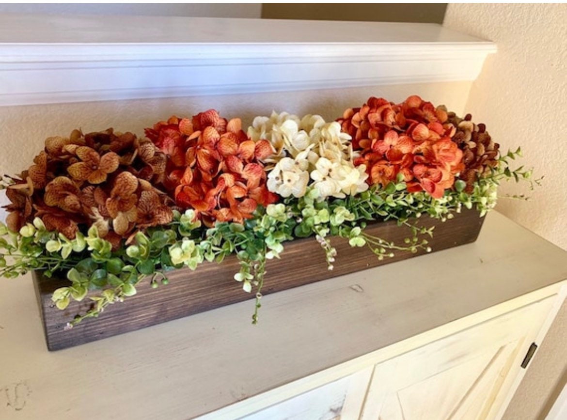 Rustic Farmhouse Handmade Fall Floral Hydrangea Kitchen or Dining Room Centerpiece - 24"