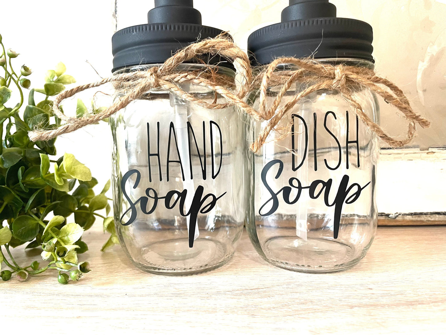 Farmhouse Kitchen Decor, Hand Soap Dispenser, Dish Soap Holder, Mason Jars, Dish Soap Dispenser, Hand Soap Dispenser VINYL LETTERS