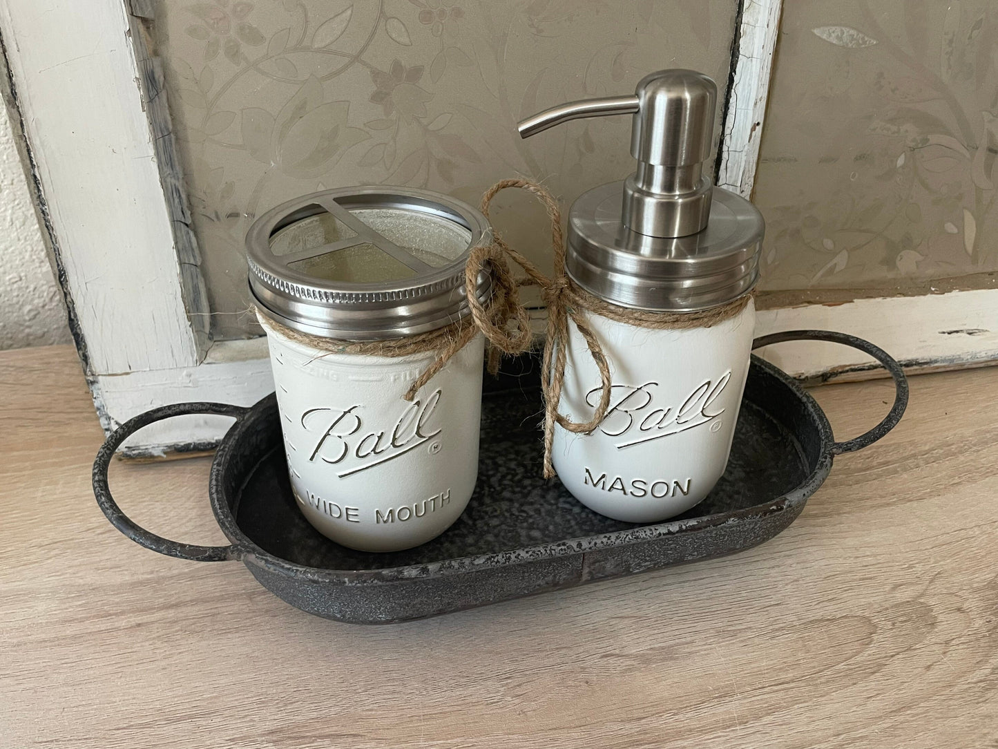 Toothbrush Holder and Soap Dispenser - Pint Mason Jars
