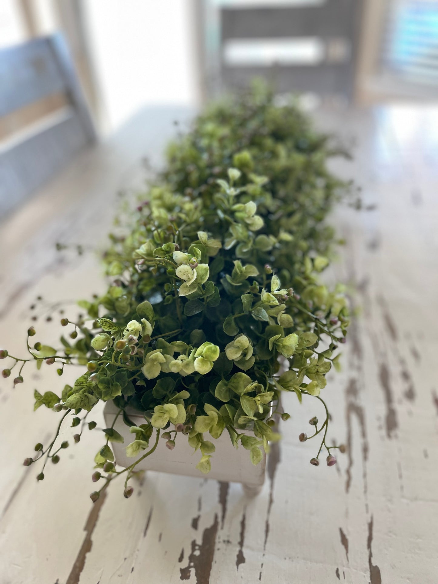 Farmhouse Kitchen Table Greenery Centerpiece | Low Profile Table Centerpieces For Dining Room |